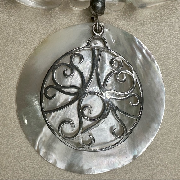 LUC925 signed mother of pearl vintage large quartz beaded necklace double strand - Picture 6 of 17